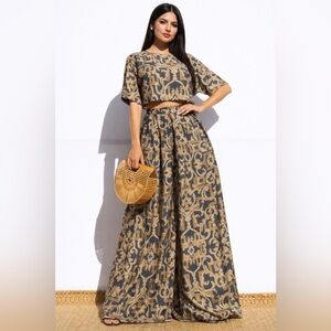 Dress Day NWT Gold Baroque Two Piece Pant Set | Boho Resort Glam